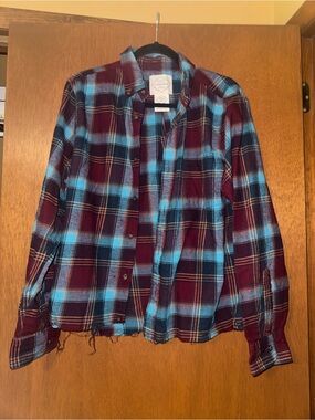 St. John's Bay Burgundy and Light Blue Plaid Button-Down Shirt